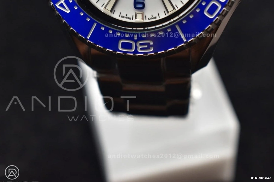on Ceramic 1077 A SS Dial TF Ultra Deep Bezel NewStyle 6000M Best Blue SS 1:1 Edition White Bracelet Seamaster 0802
